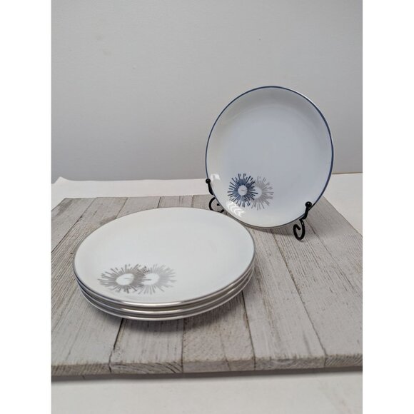 Vintage Kutani Set 4 Bread Dessert Plates 6 1/2" White Silver Gray Bursts Japan - Picture 1 of 9